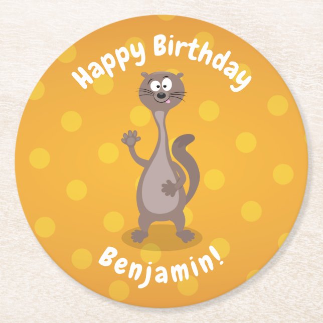 Funny weasel schwellender Cartoon Runder Pappuntersetzer (Vorderseite)