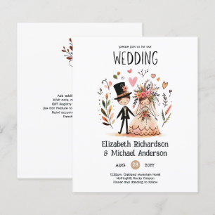 Funny Wedding Cartoon Bride Groom Handgezeichnet