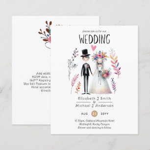 Funny Wedding Cartoon Bride Groom Handgezeichnet