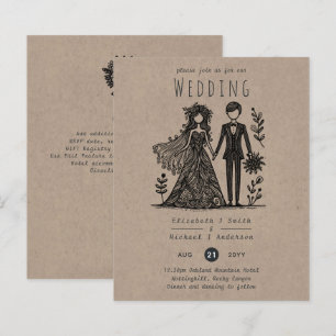 Funny Wedding Cartoon Bride Groom Handgezeichnet