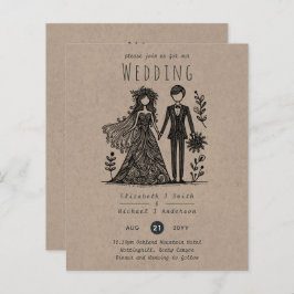 Funny Wedding Cartoon Bride Groom Handgezeichnet