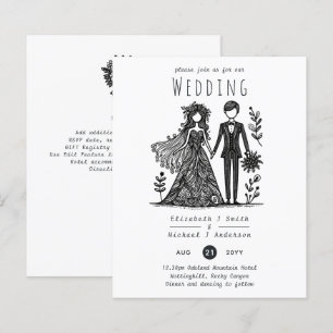 Funny Wedding Cartoon Bride Groom Handgezeichnet