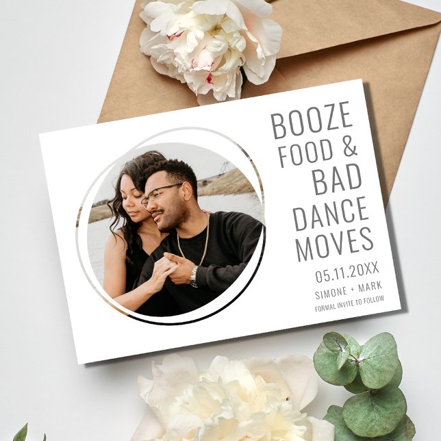 Funny Wedding Foto Save the Date (Funny Booze Food Bad Dance Moves Wedding Photo Save the Date)