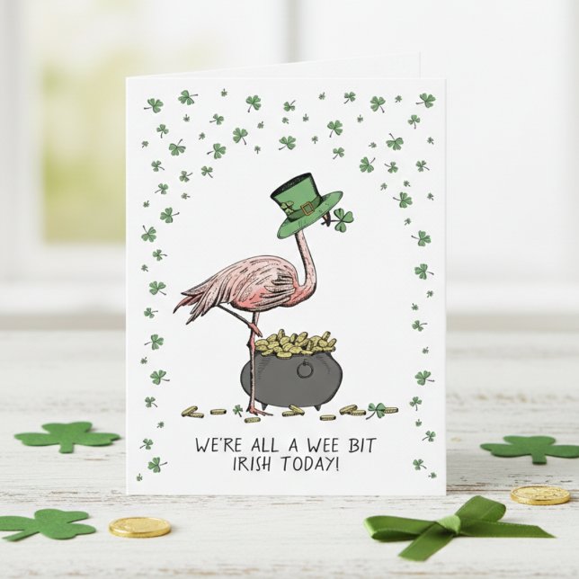Funny Wee bit Irish St Patrick’s Day Card Karte (Funny Irish St Patrick's Day Greeting Cards. Lucky Green Shamrocks Flamingo Leprechaun Hat Gold Coin)