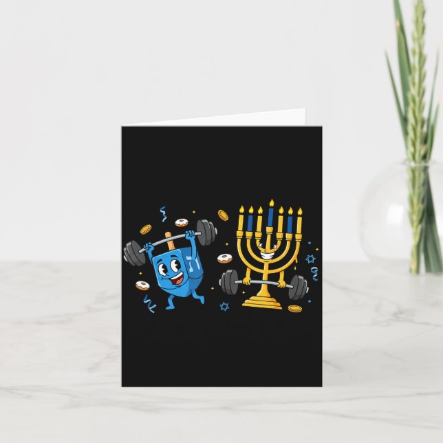 Funny Weightlifting Gym Dreidel Menorah Hanukkah W Karte (Vorderseite)