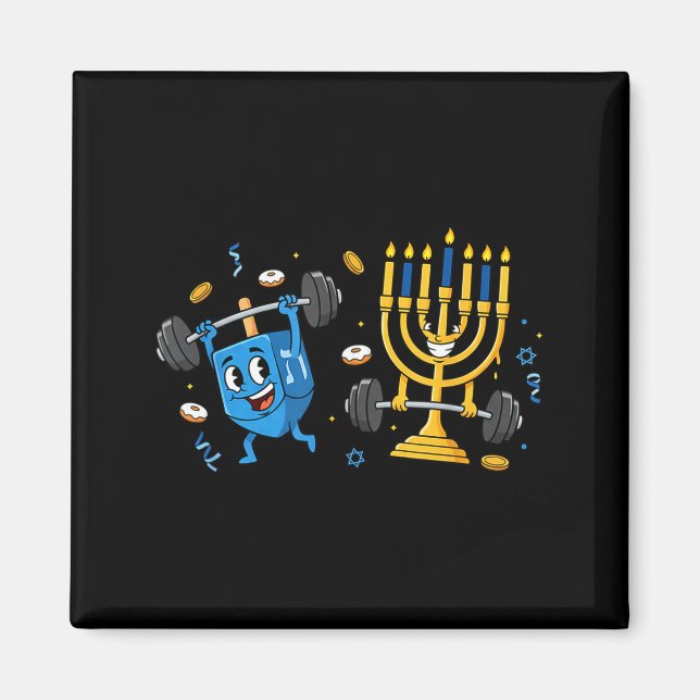 Funny Weightlifting Gym Dreidel Menorah Hanukkah W Magnet (Vorne)