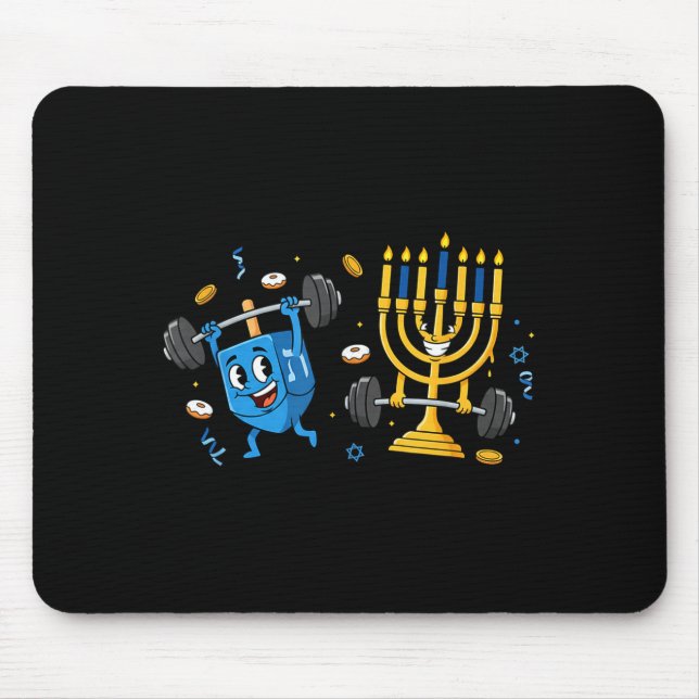 Funny Weightlifting Gym Dreidel Menorah Hanukkah W Mousepad (Vorne)