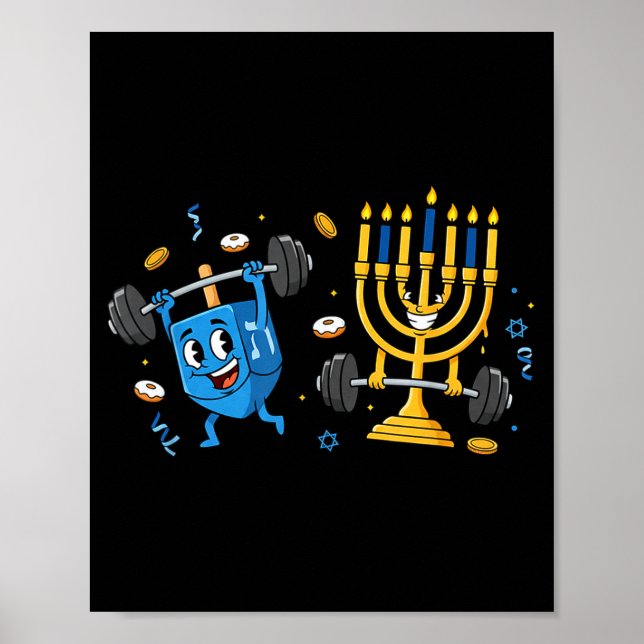 Funny Weightlifting Gym Dreidel Menorah Hanukkah W Poster (Vorne)