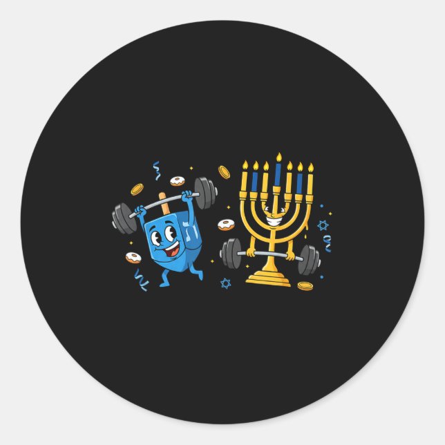 Funny Weightlifting Gym Dreidel Menorah Hanukkah W Runder Aufkleber (Vorderseite)