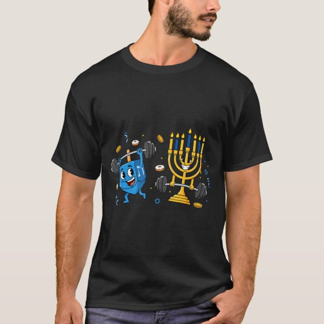 Funny Weightlifting Gym Dreidel Menorah Hanukkah W T-Shirt (Vorderseite)