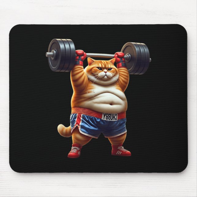 Funny Weightlifting Gym Workout Cat With Boxing Gl Mousepad (Vorne)