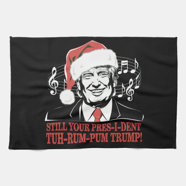 Funny Weihnachts Präsident Trump Pajamas Ugly Xmas Geschirrtuch (Horizontal)