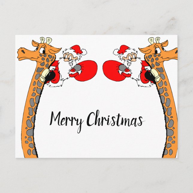 Funny Weihnachtsmann auf Giraffe Frohe Weihnachten Postkarte (Vorderseite)