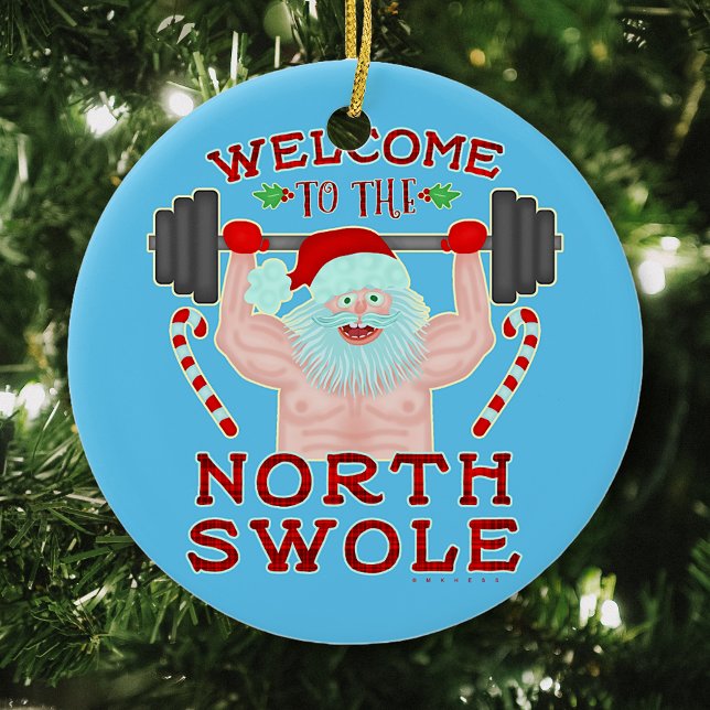 Funny Weihnachtsmann Claus Swole Weightlifter Keramik Ornament (Von Creator hochgeladen)