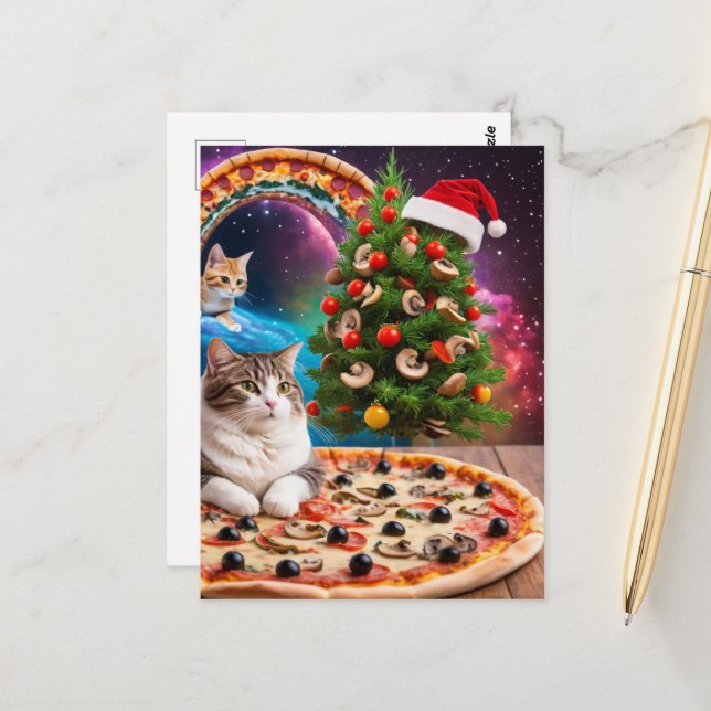 Funny Weihnachtsmannmütze Weihnachten Baum Pizza K Postkarte (Vorderseite/Rückseite Beispiel)