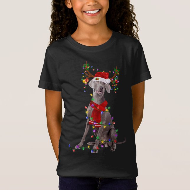 Funny Weimaraner Dog Tree Weihnachtslicht Xmas Pa T-Shirt (Vorderseite)