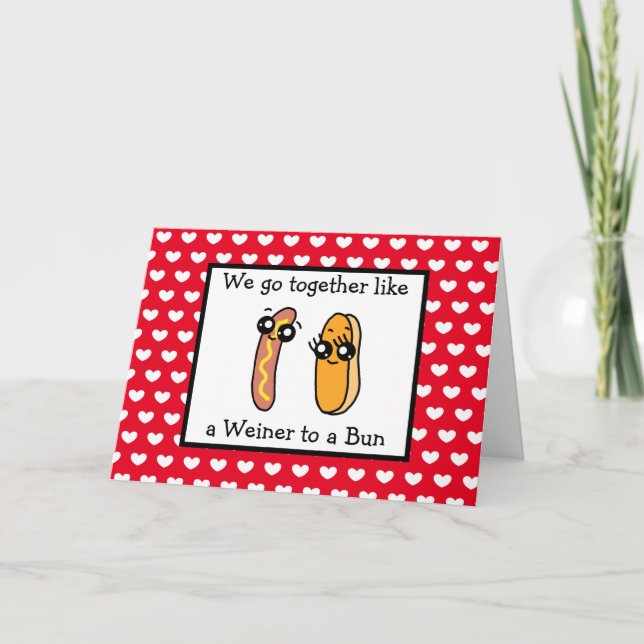 Funny Weiner and Bun Food Pun Valentinstag Karte (Vorderseite)