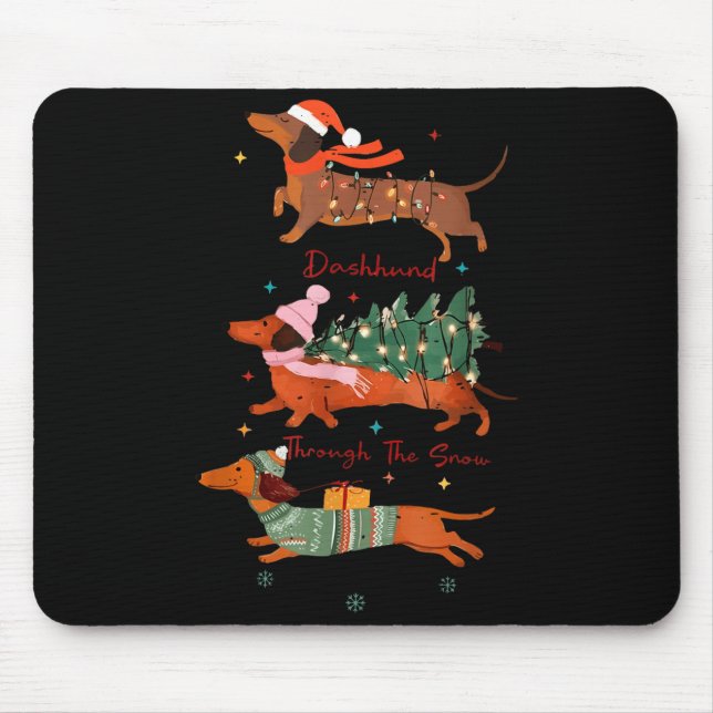 Funny Weiner Dog Dachshund Through The Snow Merry  Mousepad (Vorne)