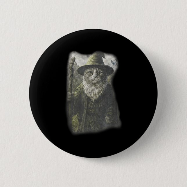 Funny Weird Kitten Wizard Ghost Cat Meme Catdalf H Button (Vorderseite)