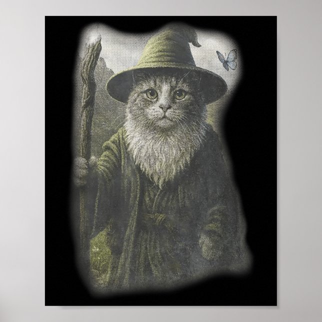 Funny Weird Kitten Wizard Ghost Cat Meme Catdalf H Poster (Vorne)