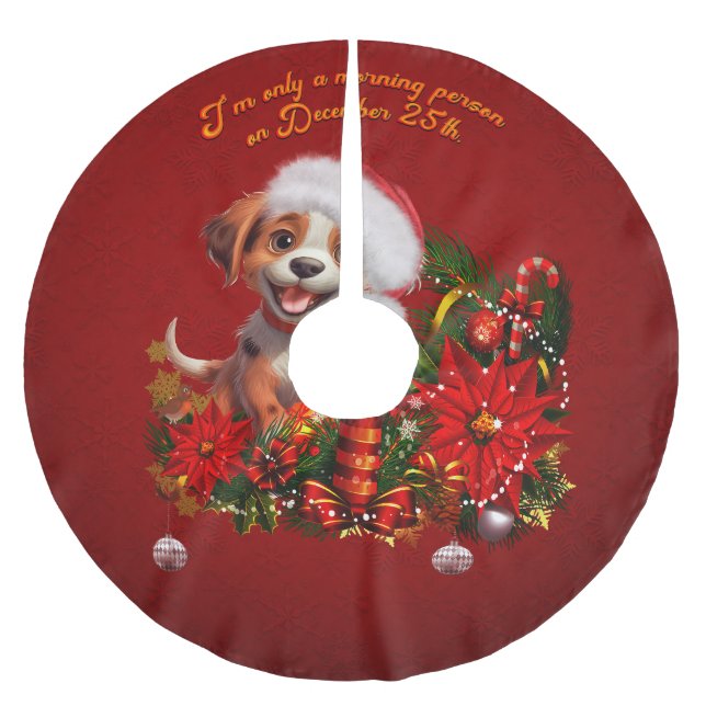 Funny Welpe Polyester Weihnachtsbaumdecke (Vorderseite)