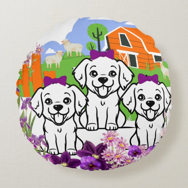 Funny Welppies Rundes Kissen (Vorderseite)