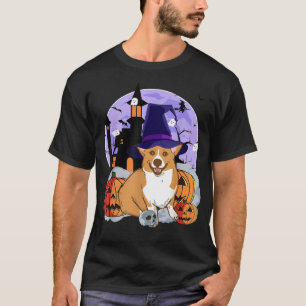 Funny Welsh Corgi Dog Halloween Witch Pumpkin T-Shirt