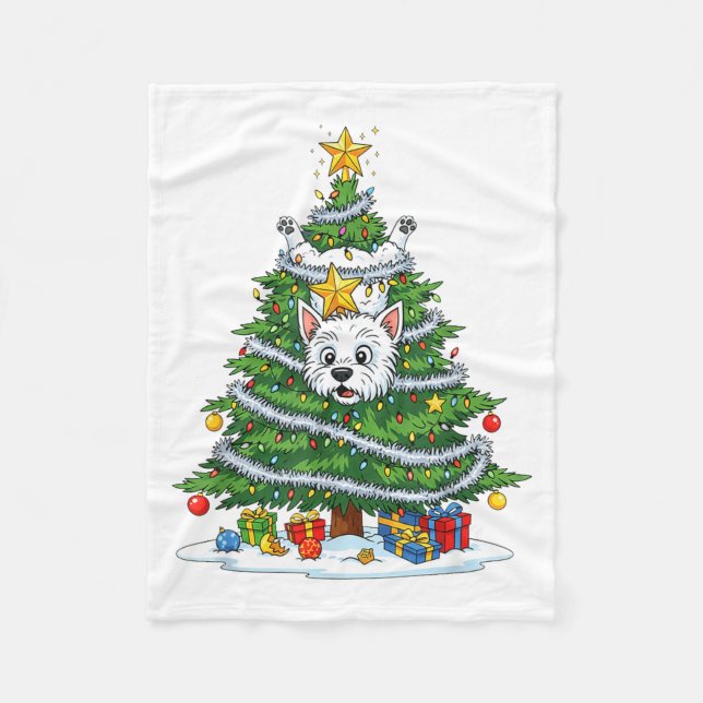 Funny West Highland White Terrier Dog Christmas Tr Fleecedecke (Vorderseite)