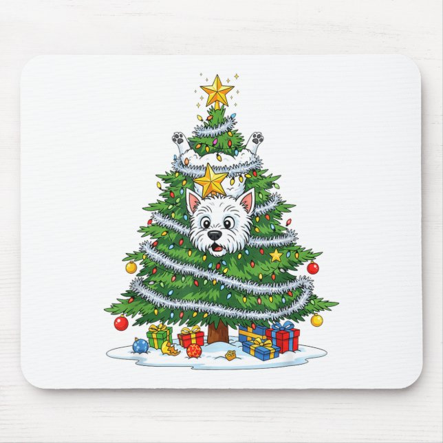 Funny West Highland White Terrier Dog Christmas Tr Mousepad (Vorne)