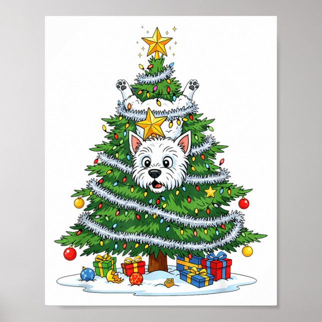 Funny West Highland White Terrier Dog Christmas Tr Poster (Vorne)