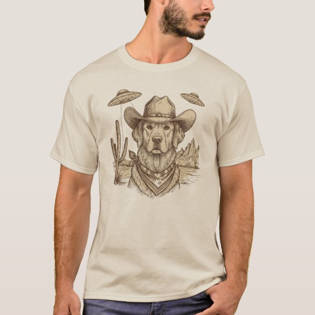 Funny Western Alien UFO Dog T-Shirt (Vorderseite)