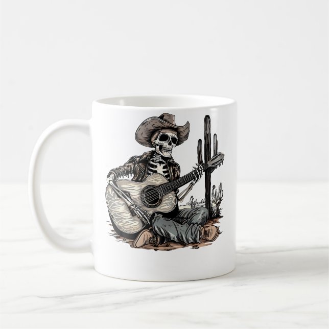Funny Western Skeleton Cowboy Playing Guitar Count Kaffeetasse (Links)