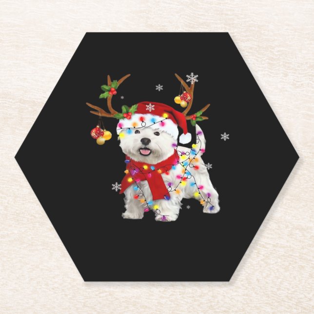 Funny Westie Christmas T-Shirt Reindeer Christmas  Untersetzer (Vorderseite)