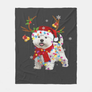Funny Westie Christmas Tee Reindeer Christmas Ligh Fleecedecke