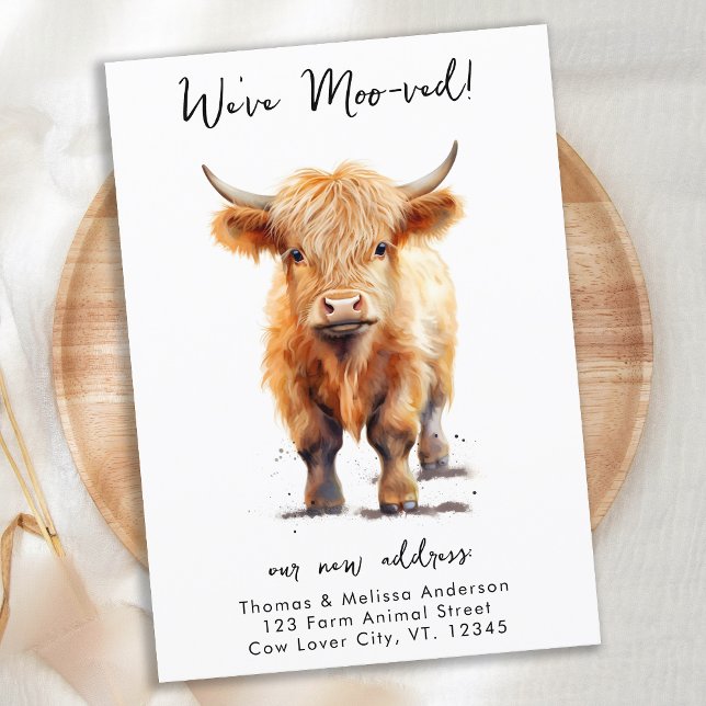 Funny Weve moo-ved New Address Highland Cow Moving Ankündigung (Von Creator hochgeladen)