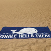 Funny Whale Hello There Pub White Blue Beach Handt