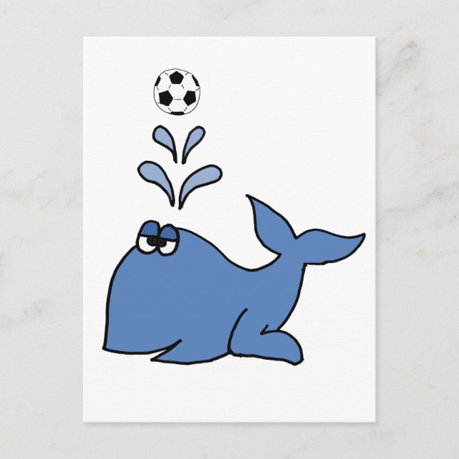 Funny Whale Playing Soccer Cartoon Postkarte (Vorderseite)
