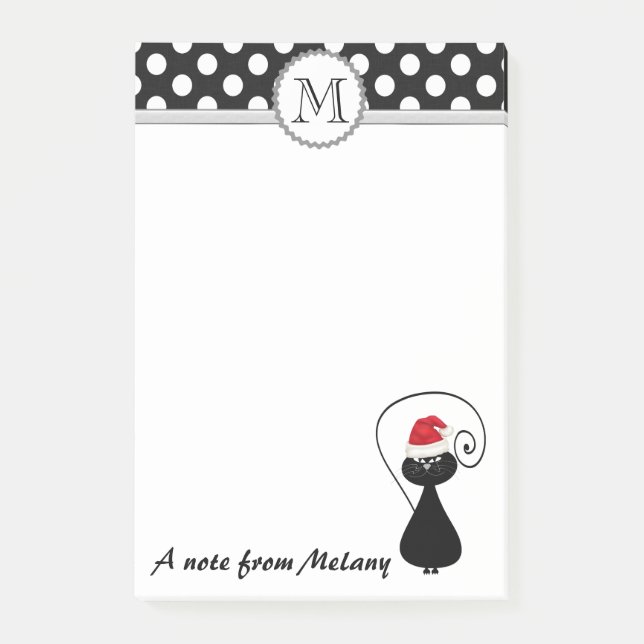 Funny whimsical Santa Cat polka Punkte Monogramm Post-it Klebezettel (Vorderseite)