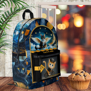Funny Whimsical Spiritual Cat Bedruckter Rucksack