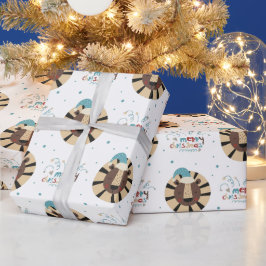Funny Whimsical Tiger Face Frohe Weihnachten Geschenkpapier