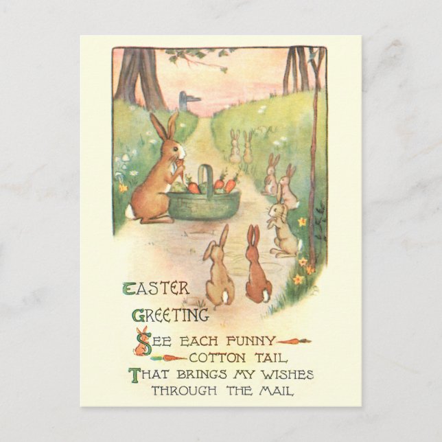 Funny Whimsical Vintag Oaster Bunnies und Rhyme Postkarte (Vorderseite)