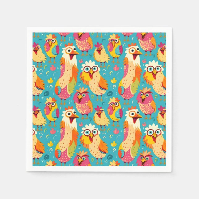 Funny Whimsisical Cartoon Abstrakte Hühner Serviette (Vorderseite)