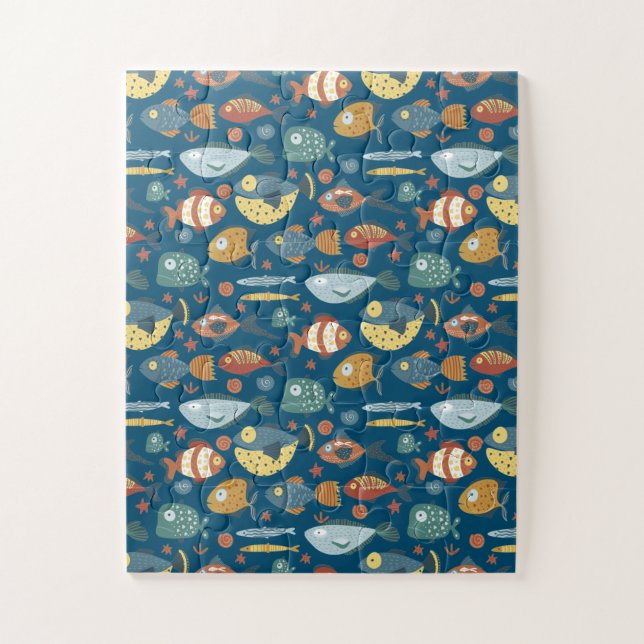 Funny Whimsisiean Sea Fish Blue Muster Puzzle (Vertikal)