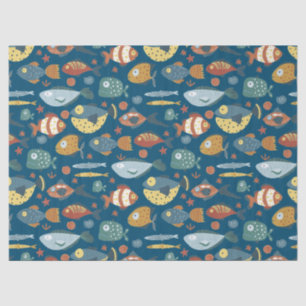 Funny Whimsisiean Sea Fish Blue Muster Seidenpapier