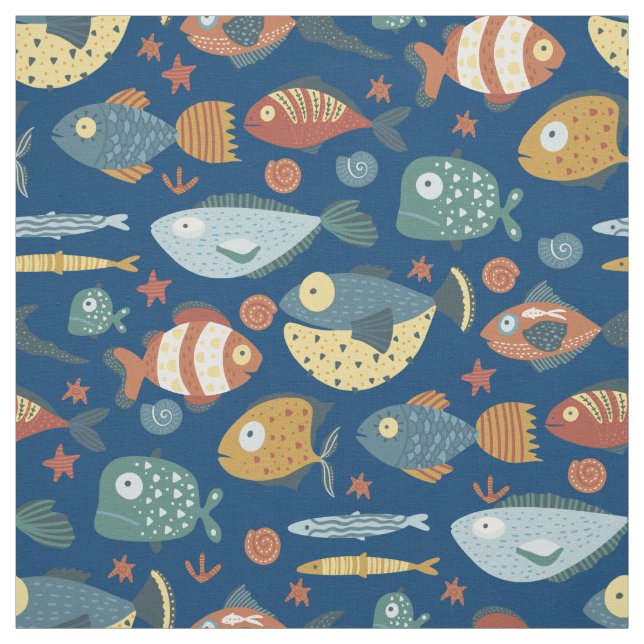 Funny Whimsisiean Sea Fish Blue Muster Stoff (Muster)