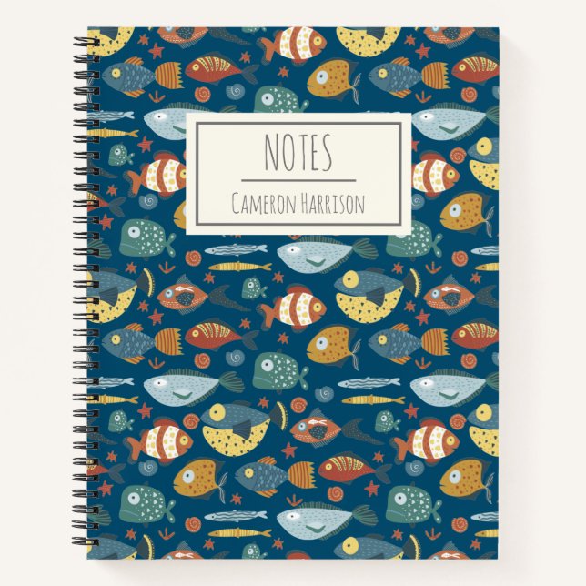 Funny Whimsisiean Sea Fish Personalisiert Notizbuch (Vorderseite)