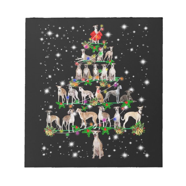 Funny Whippet Weihnachtsbaum Dekorationsgeschenk Notizblock (Vorderseite)