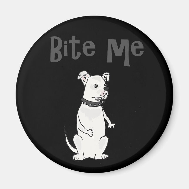 Funny White American Bulldog Bite me me Cartoon Magnet (Vorne)