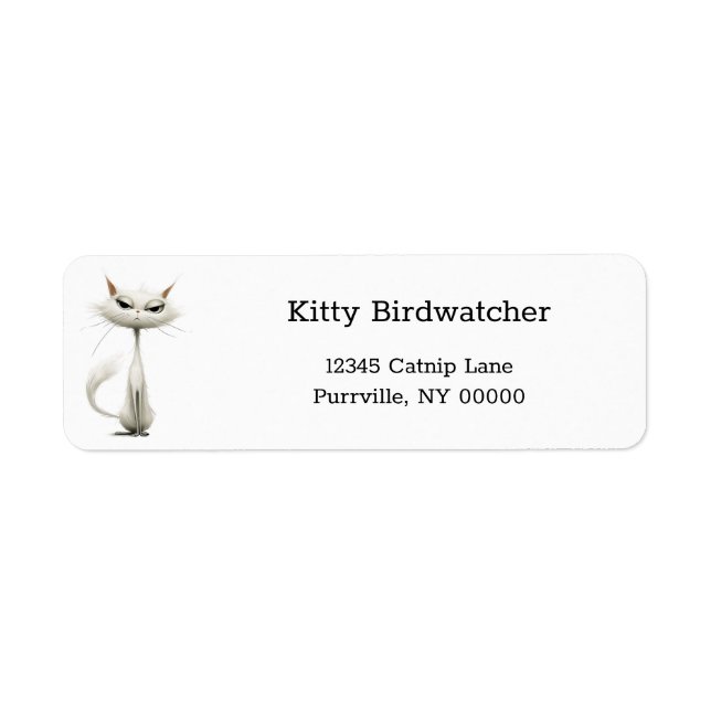 Funny White Cartoon Cat Rücksendeadresse (Vorne)