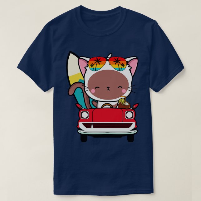 Funny white cat Autofahren T-Shirt (Design vorne)